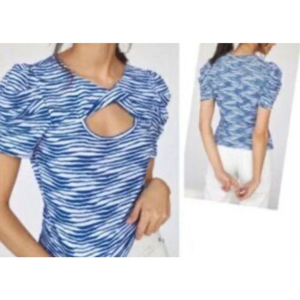 Anthropologie top by Maeve peek-a-boo front blue & white sz large - Picture 1 of 4